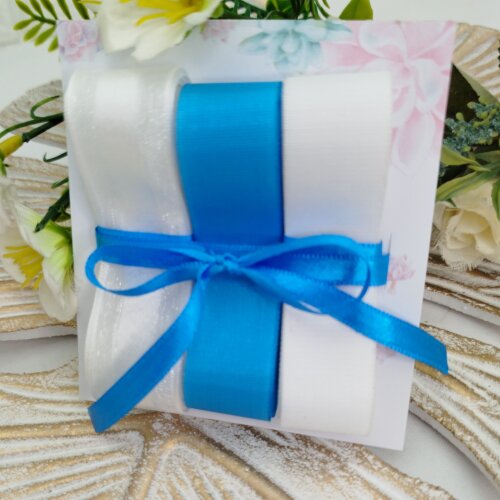 Kit de Fitas Organza e Voil Azul Turquesa e Branca