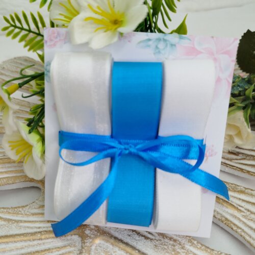 Kit de Fitas Organza e Voil Azul Turquesa e Branca