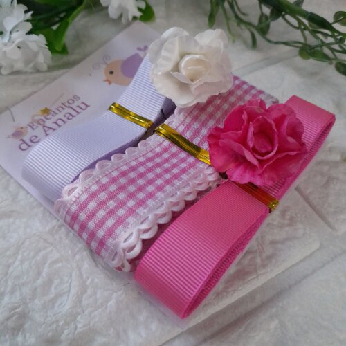 Kit de 3 Fitas Coordenadas Xadrez Rosa e Branco