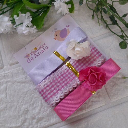 Kit de 3 Fitas Coordenadas Xadrez Rosa e Branco