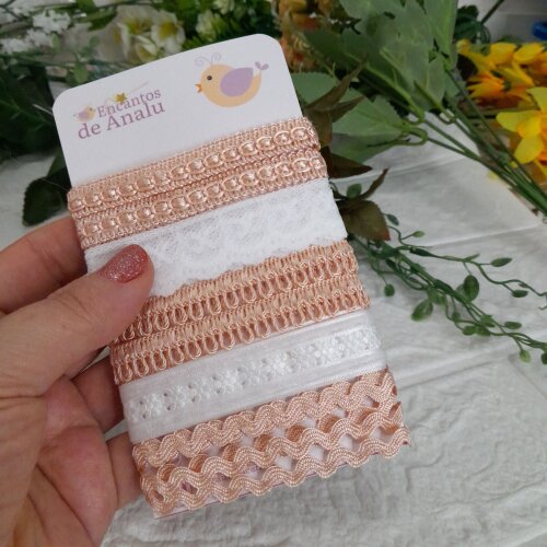 Kit de 5 Aviamentos Coordenados Salmão e Branco