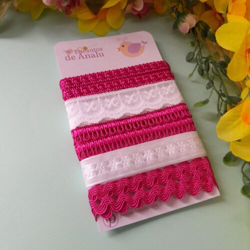 Kit aviamentos Coordenados Pink e Branco