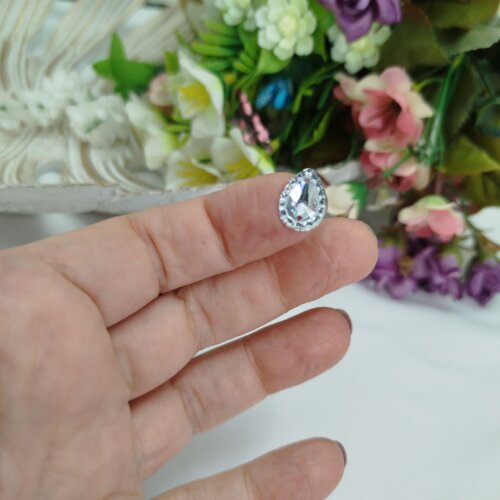 Chaton Acrilico Gota Cor Prata - 10 x 14 mm com Bordinha