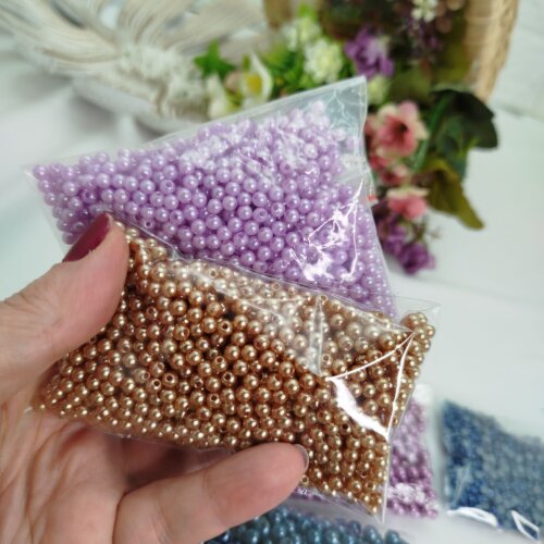 Kit Perolas Lilas,Mel,Uva,Ouro,Marinho,Meia Perola Azul +  Brinde