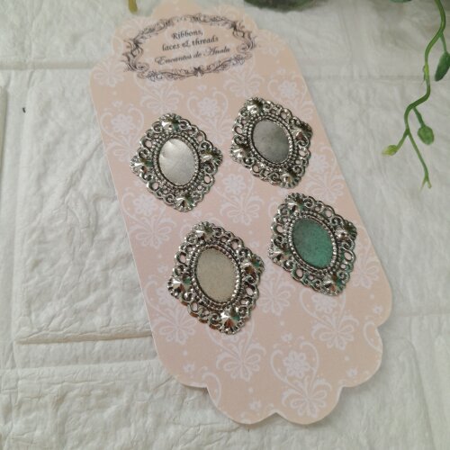 Tag de aluminio prata antigo - 3 x 2,5cm - 4 unidades