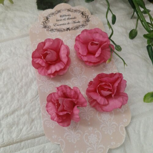 Aplique 4 Flores em papel cor rosé para artesanato e scrapbook