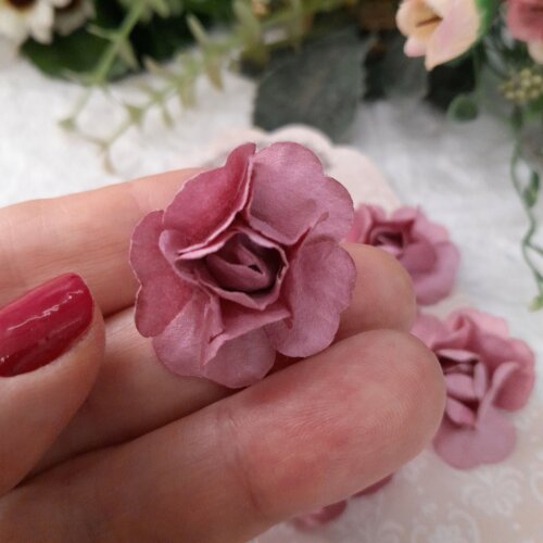 Aplique 4 Flores em papel cor rosa antigo para artesanato e scrap