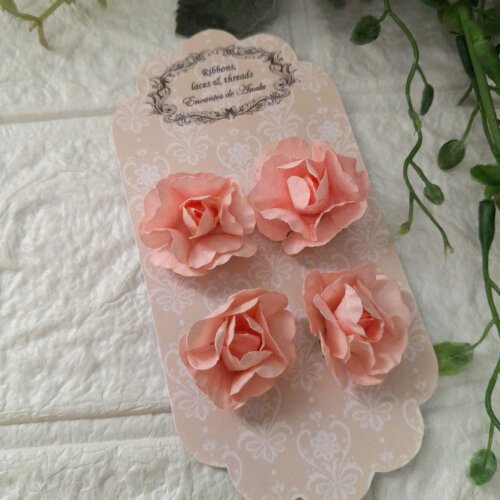 Aplique 4 Flores em papel cor salmão para artesanato e scrapbook