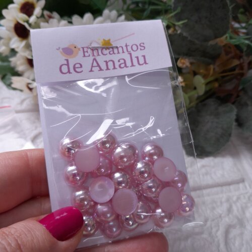 Meia pérola Rosa antigo - 10 mm - Cartela com 25 unidades
