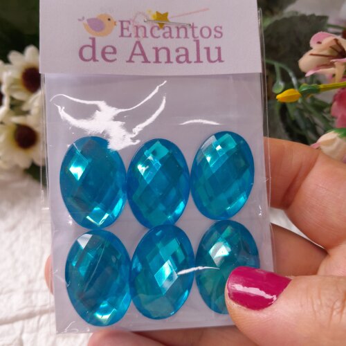 Chaton Oval Azul Turquesa - 25 x 18 cm - Cartela com 6 unidades