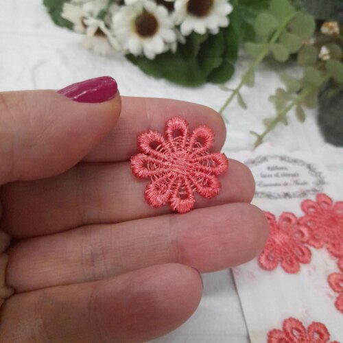 Florzinha Guipure Coral para Artesanato e Scrapbook