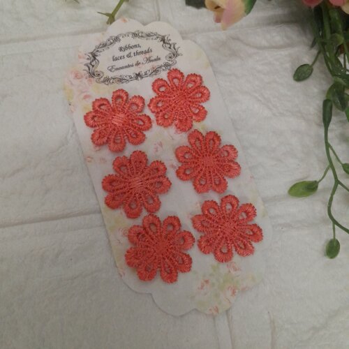 Florzinha Guipure Coral para Artesanato e Scrapbook