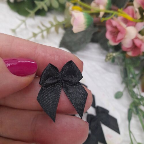 Laço Decorativo de Cetim Preto -  Cartela com 6 unidades