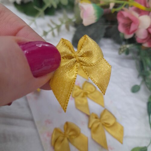 Laço Decorativo de Cetim Dourado -  Cartela com 6 unidades
