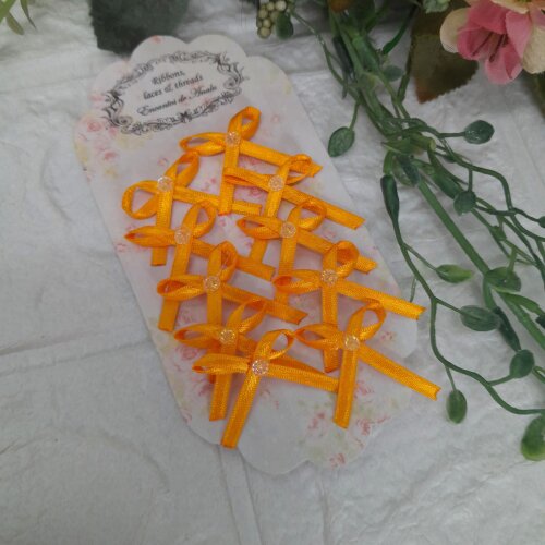 Laço Decorativo de Cetim Laranja com ponto de brilho no centro -  Cartela com 10 unidades