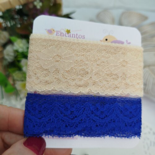 Kit de Rendas Azul e Bege e Chatons em Cores Coordenadas