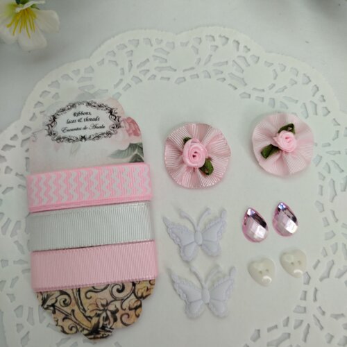 Kit de Aviamentos Coordenados Rosa e Branco