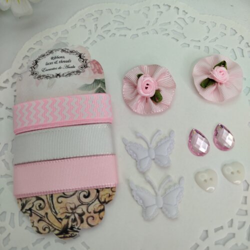 Kit de Aviamentos Coordenados Rosa e Branco