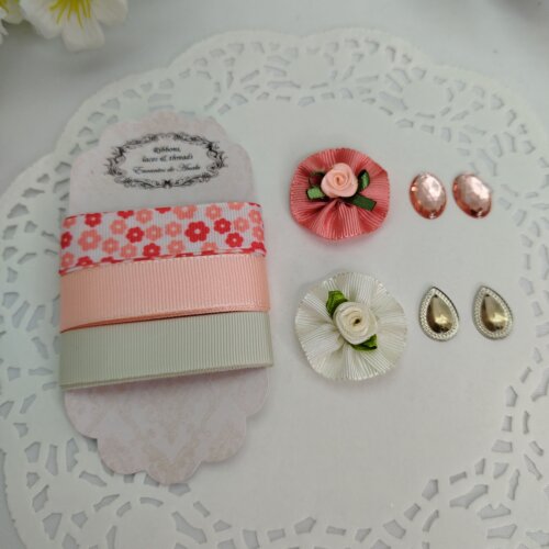 Kit de Fitas e Enfeites Coordenados Coral, Salmão e Bege