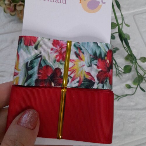 Kit de Fitas Gorgurão Estampa Floral Hibisco e Vermelha Lisa