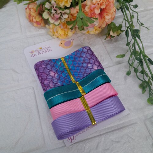 Kit de 4 Fitas Gorgurão Estampa Escama de Peixe