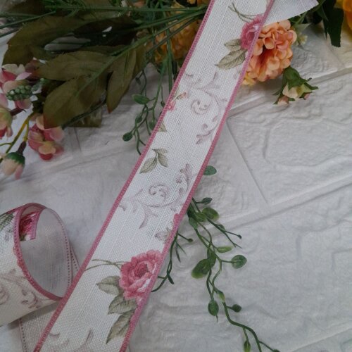 Kit de 3 Fitas Gorgurão, Cetim e Linho Floral Rosa Antigo