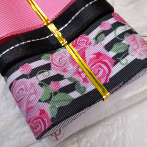 Kit de Fitas Coordenadas listras Preto e Branco e Rosas Pink