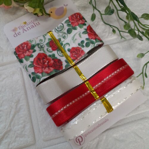 Kit de Fitas Coordenadas em Tons de Vermelho e Bege para Artesanato