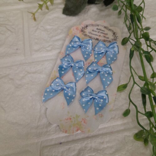 Laço Decorativo Azul com Poa Branco - Cartela com 6 unidades