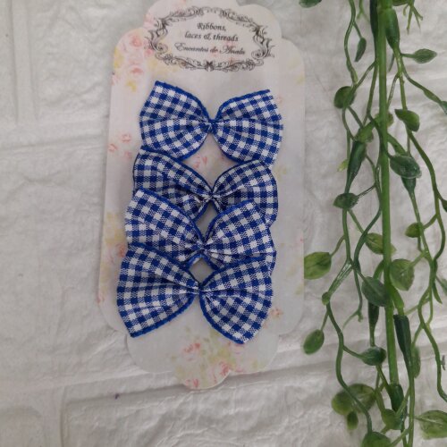 Laço Decorativo Azul Xadrez - Cartela com 4 unidades