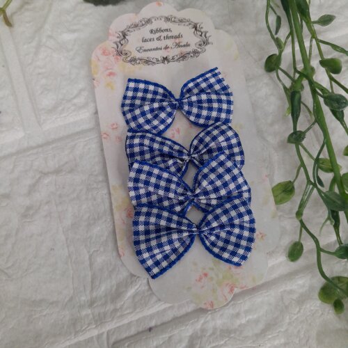 Laço Decorativo Azul Xadrez - Cartela com 4 unidades