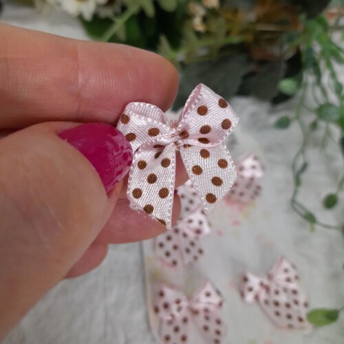 Laço Decorativo Rosa de Bolinha Marrom - Cartela com 6 unidades
