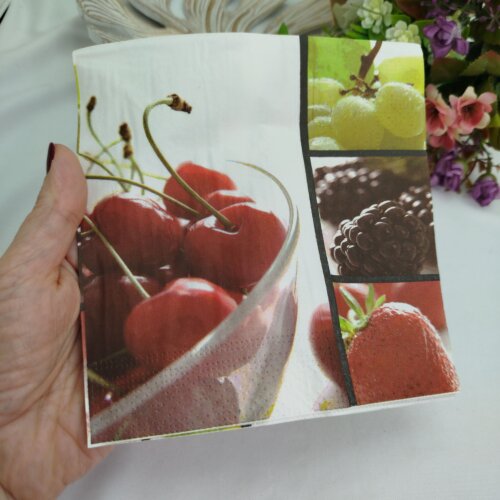 Guardanapo para Decupagem Cerejas e Frutas Vermelhas -  6 unidades