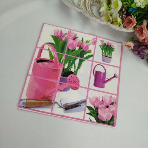 4 Guardanapos para Decupagem Tulipas Rosa