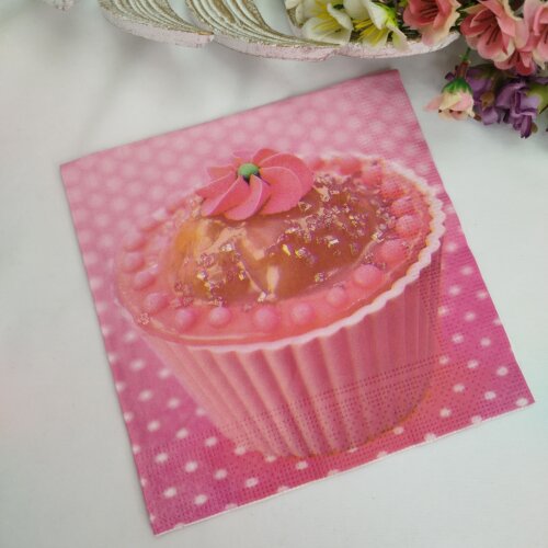 Guardanapo de Papel para Decupagem tema Cupcake  Rosa - 4 unidade