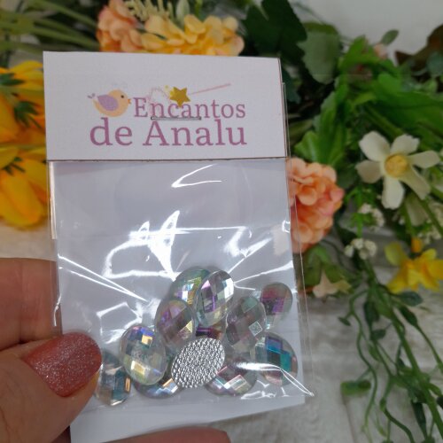 Chaton Oval Irisado - 10 x 14 cm - Cartela com 12 unidades