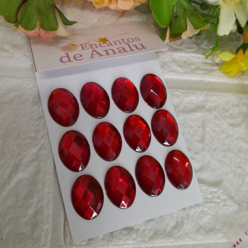 Chaton Oval Vermelho - 13 x 18 cm - Cartela com 12 unidades