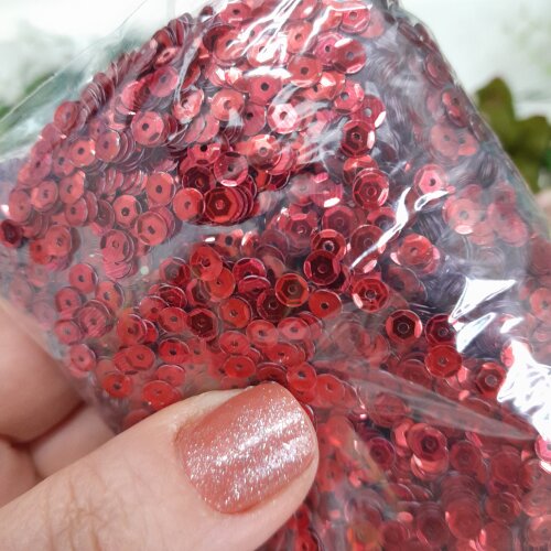 Lantejoulas Vermelhas  - 4mm - Pacote com Aprox. 60 gramas