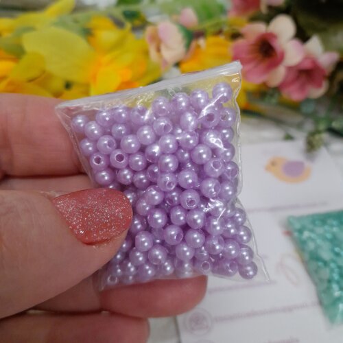 Mix de Meia Perola Verde Agua, Perola Lilas e Aplique Rosa