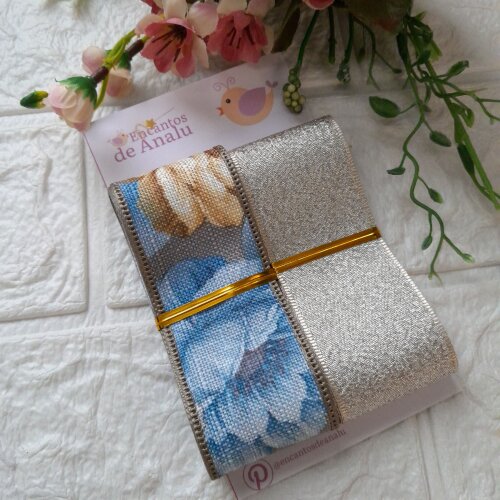 Kit de Fitas Decorativas Linho Floral e Lurex Champanhe