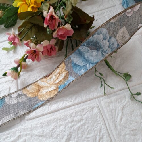 Kit de Fitas Decorativas Linho Floral e Lurex Champanhe