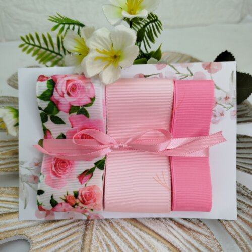 Kit de Fitas de Gorgurão Floral Tons de Rosa