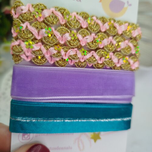 Kit Fitas e Enfeites Coordenados Rosa, Verde, Lilas e Dourado