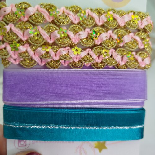 Kit Fitas e Enfeites Coordenados Rosa, Verde, Lilas e Dourado