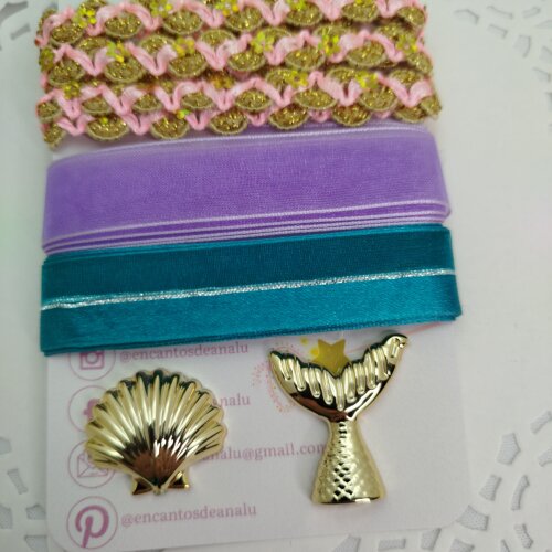 Kit Fitas e Enfeites Coordenados Rosa, Verde, Lilas e Dourado