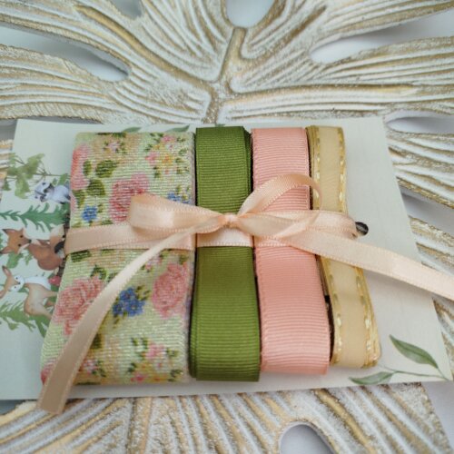 Kit de Fitas de Gorgurão Floral Tons de Rosé, Verde, Coral, Beg