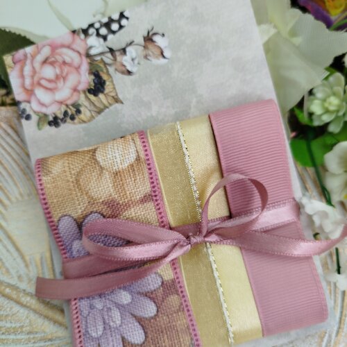 Kit de Fitas Linho Floral Rosa Antigo e Bege