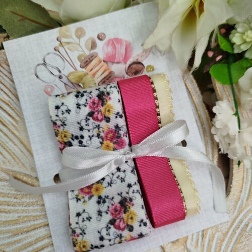 Kit de Fitas Coordenadas Floral Rosa, Amarelo  e Bege para Artes