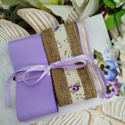 Kit de Fitas Decorativas Juta Rustico Floral Lavanda e Lilas