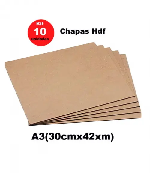 Kit 10 Chapas de Hdf Cru 3mm A3 30x42 cm Quadro e Artesanato